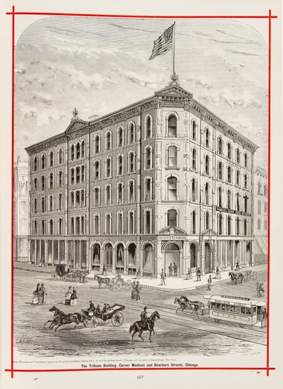 The Tribune Building an der Ecke Madison und Dearborn Streets, Chicago, Illustration in The Merchants and Manufacturers of Chicago Illustrated, 1873 von American School